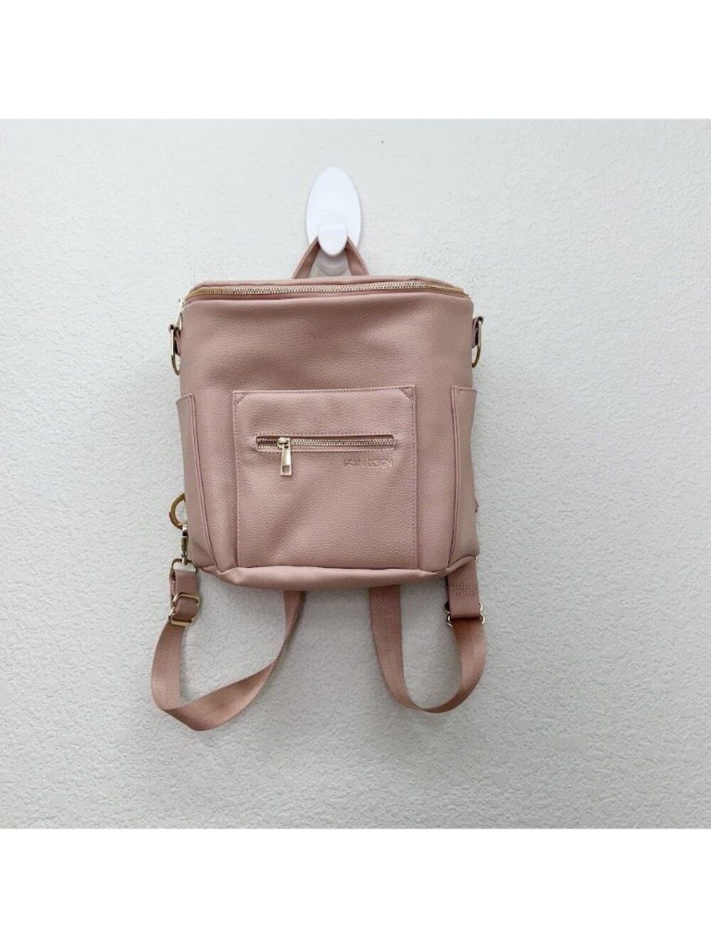 Fawn Design Mini Diaper Bag Back Pack Faux Leather Gold Hardware Blush Pink